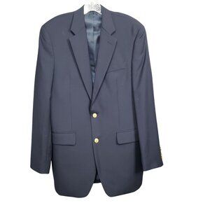 Ralph Lauren Mens 38L Blazer Sport Coat Wool 2 Gold Button Academia Preppy Navy
